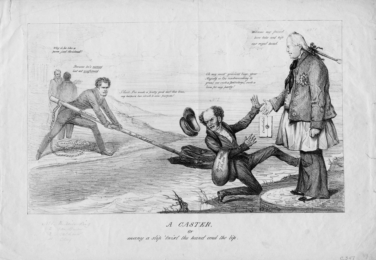 En caster, eller, mang en slip vri hånden og leppen, ca. 1831 av American School