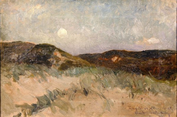 Et landskap i skumringen, ca. 1870 (olje på lerret) av American School