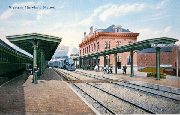 Et postkort fra Western Maryland Station, Cumberland, Maryland (farge litho) av American School