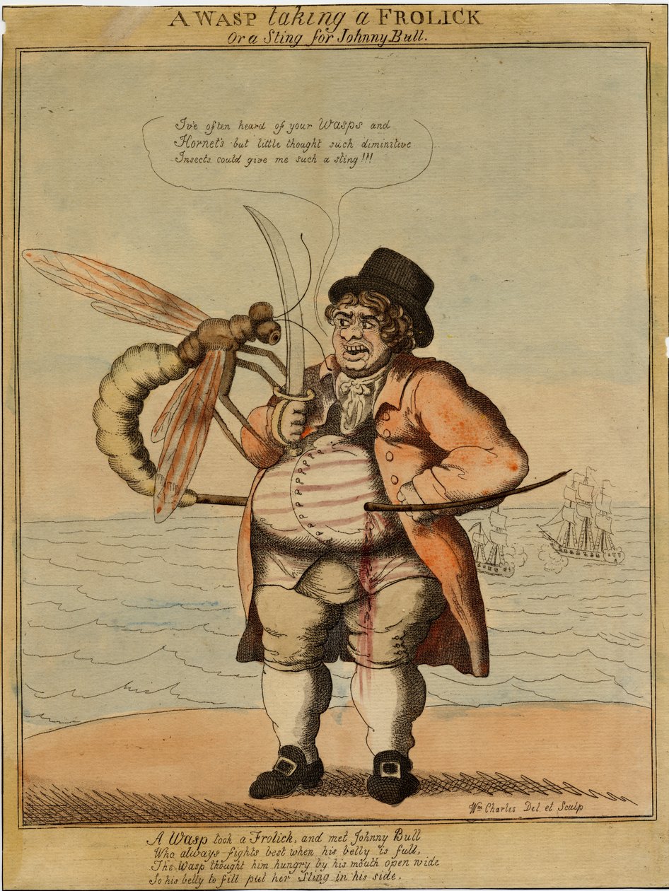 En veps som boltrer seg, 1813 (håndfarget etsning) av American School