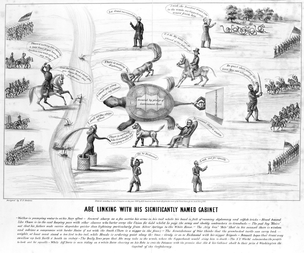 Abe Linking with his Significantly Named Cabinet, utgitt av M.E. Godwin i 1864 av American School