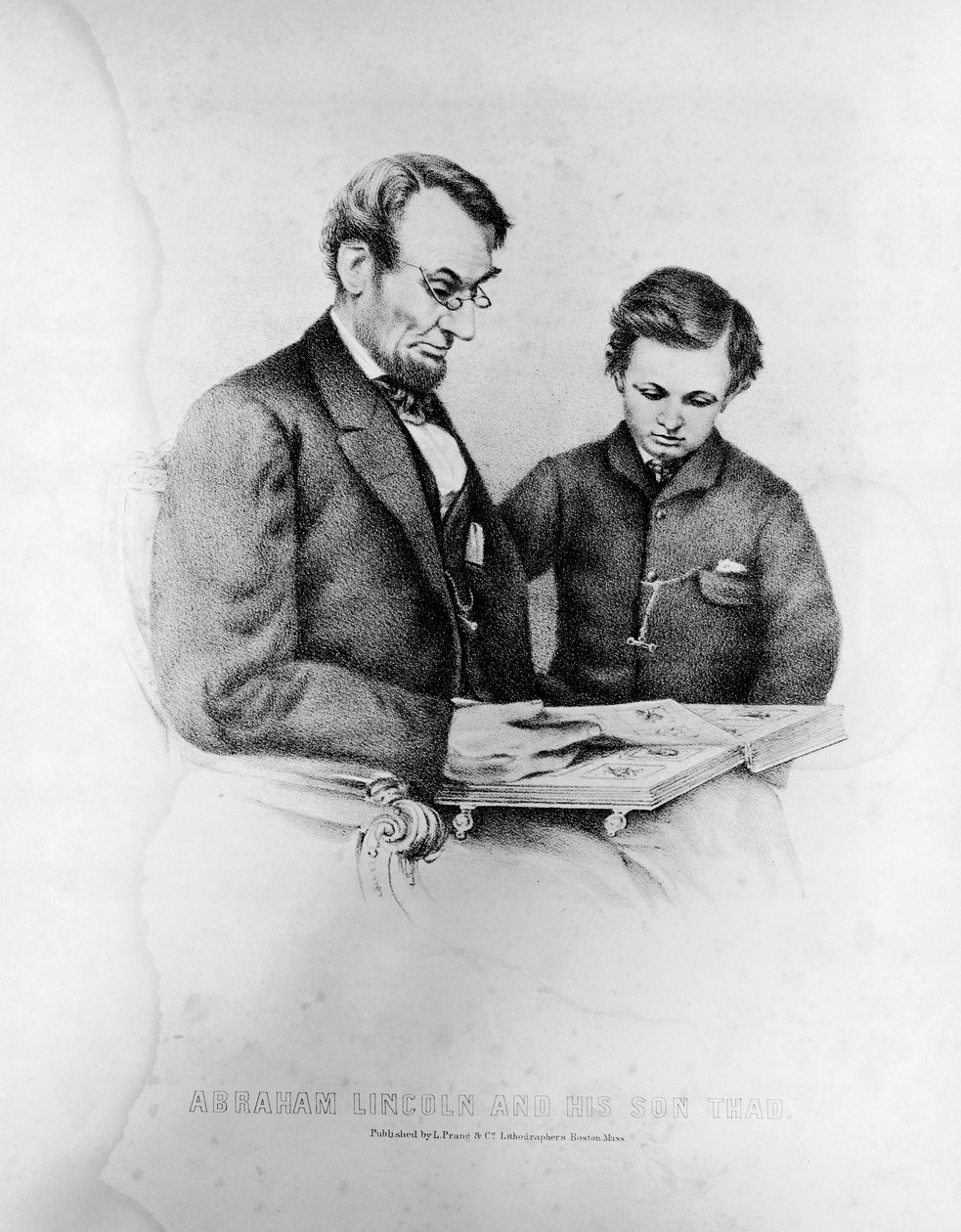 Abraham Lincoln (1809-65) og hans sønn Thad (1853-71) av American School