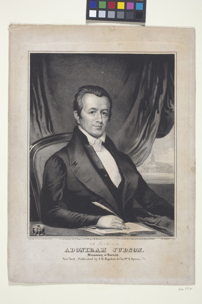 Adoniram Judson, misjonær til Burma (litografi) av American School