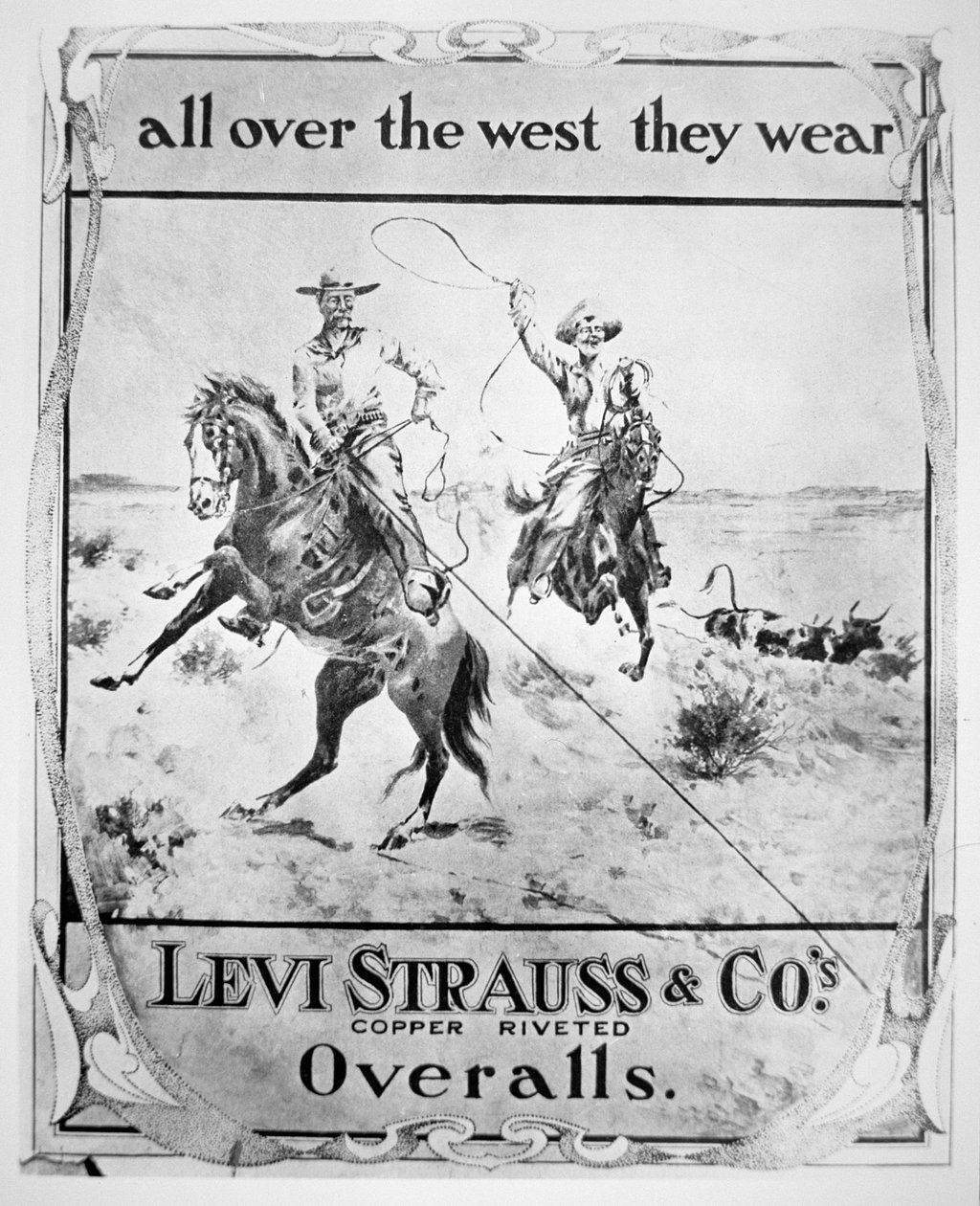 Annonse for Levi Strauss & Co, ca. 1900 (litho) av American School