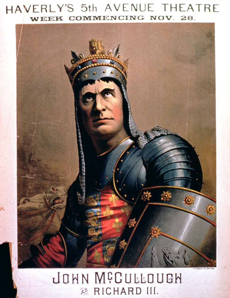 Annonse for John McCullough som Richard III på Haverlys 5th Avenue Theatre, New York av American School