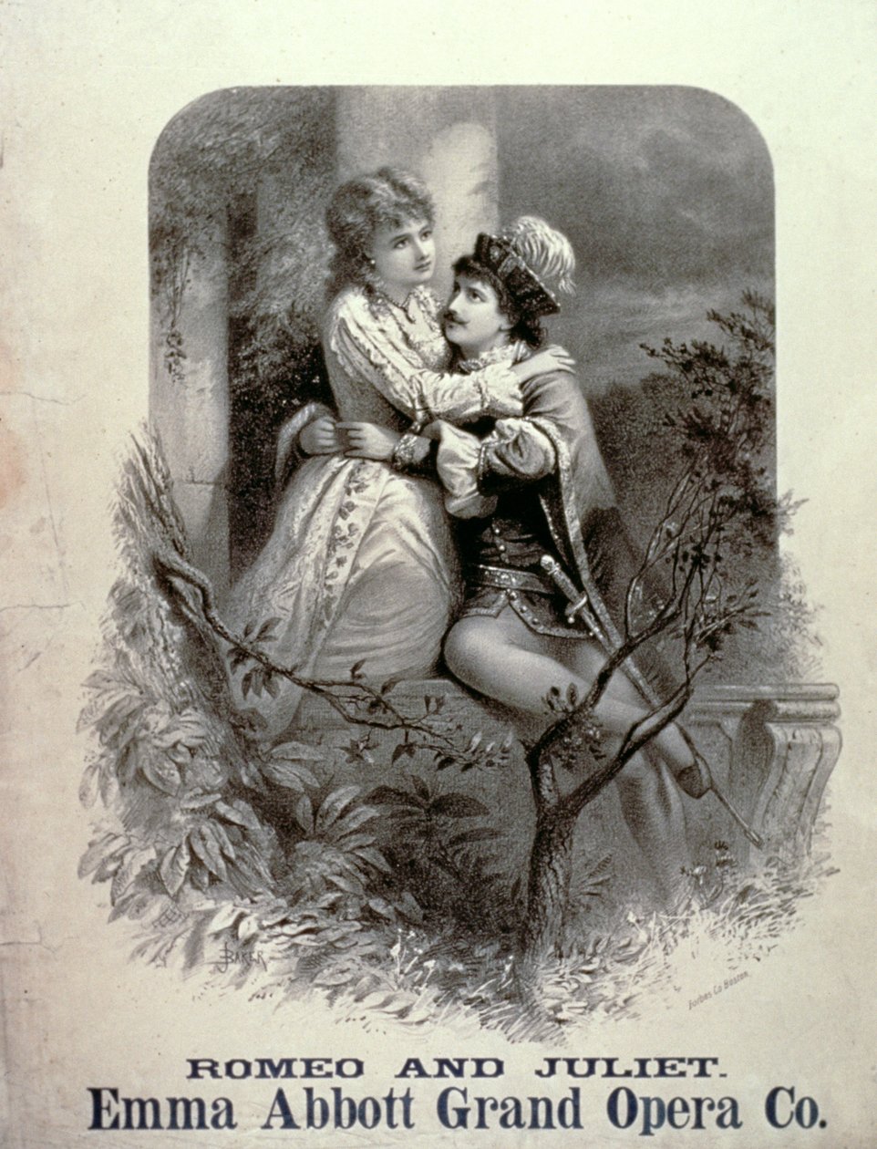 Annonse for Romeo And Juliet, med Emma Abbott i hovedrollen, Grand Opera Company av American School