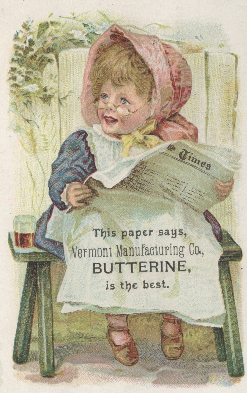 Annonse for Vermont Manufacturing Co. Butterine, ca. 1880 av American School