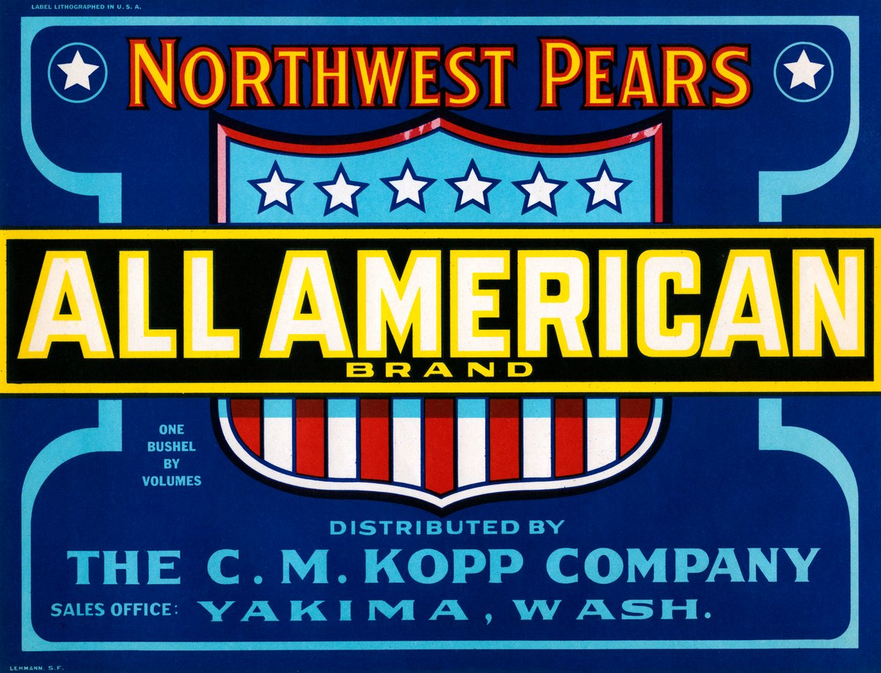 Fruktkasseetikett av amerikansk merke, ca. 1920 (litografi) av American School