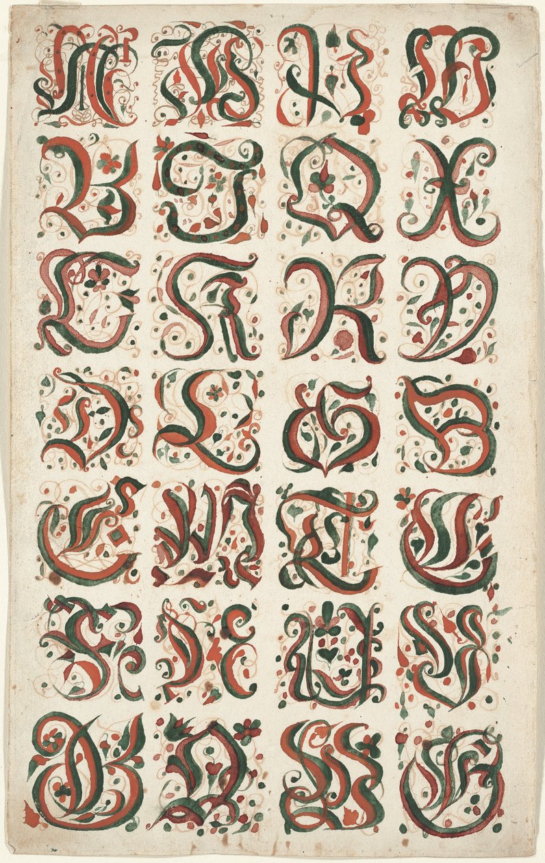 Alfabet, Fraktur-maleri, ca.1825-50 av American School