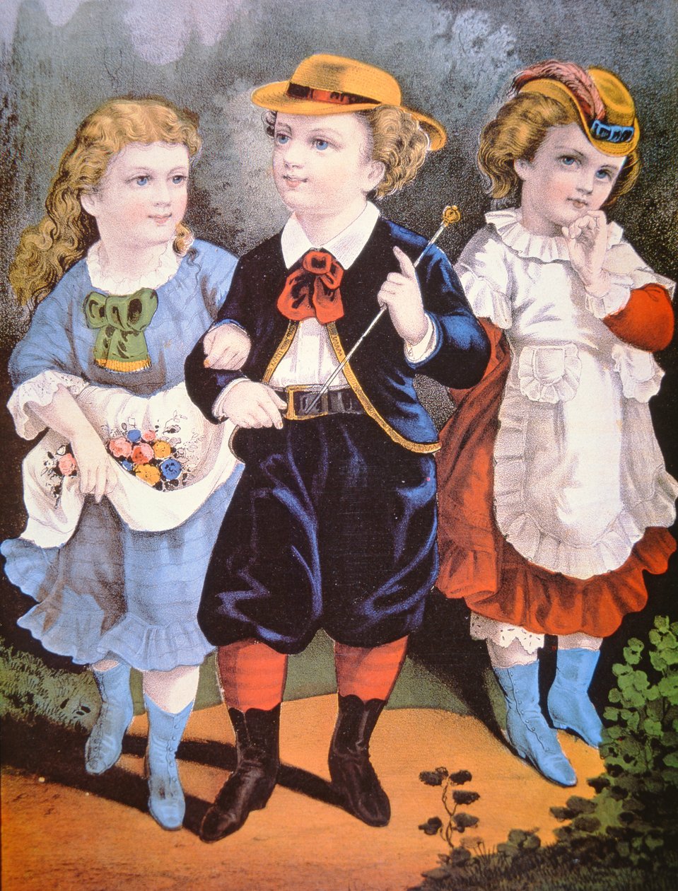 American Children's Fashions, utgitt av Currier & Ives (farge litho) av American School