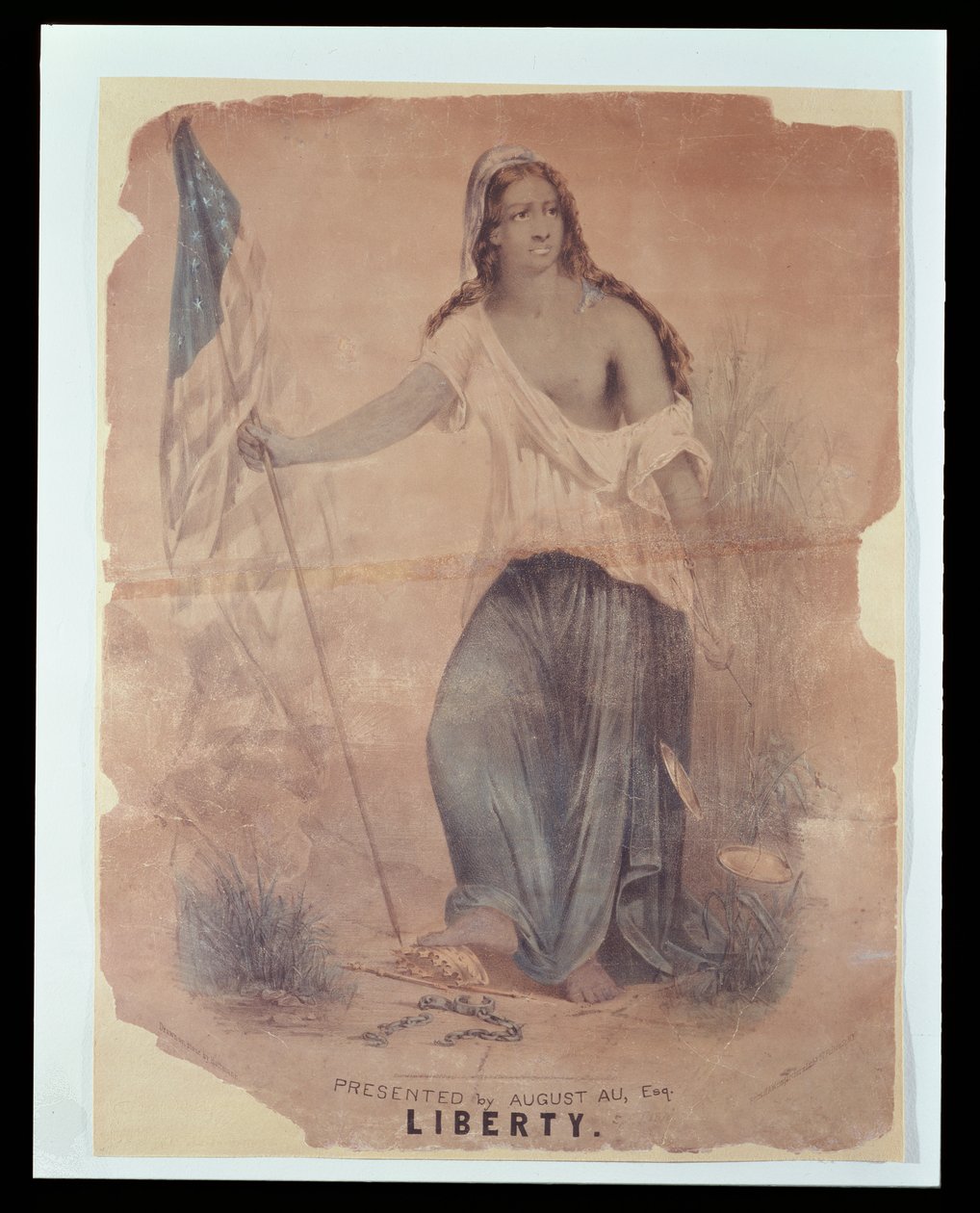 Amerikansk borgerkrigsplakat som representerer Liberty, gravert av Hoffmann, 1870 av American School