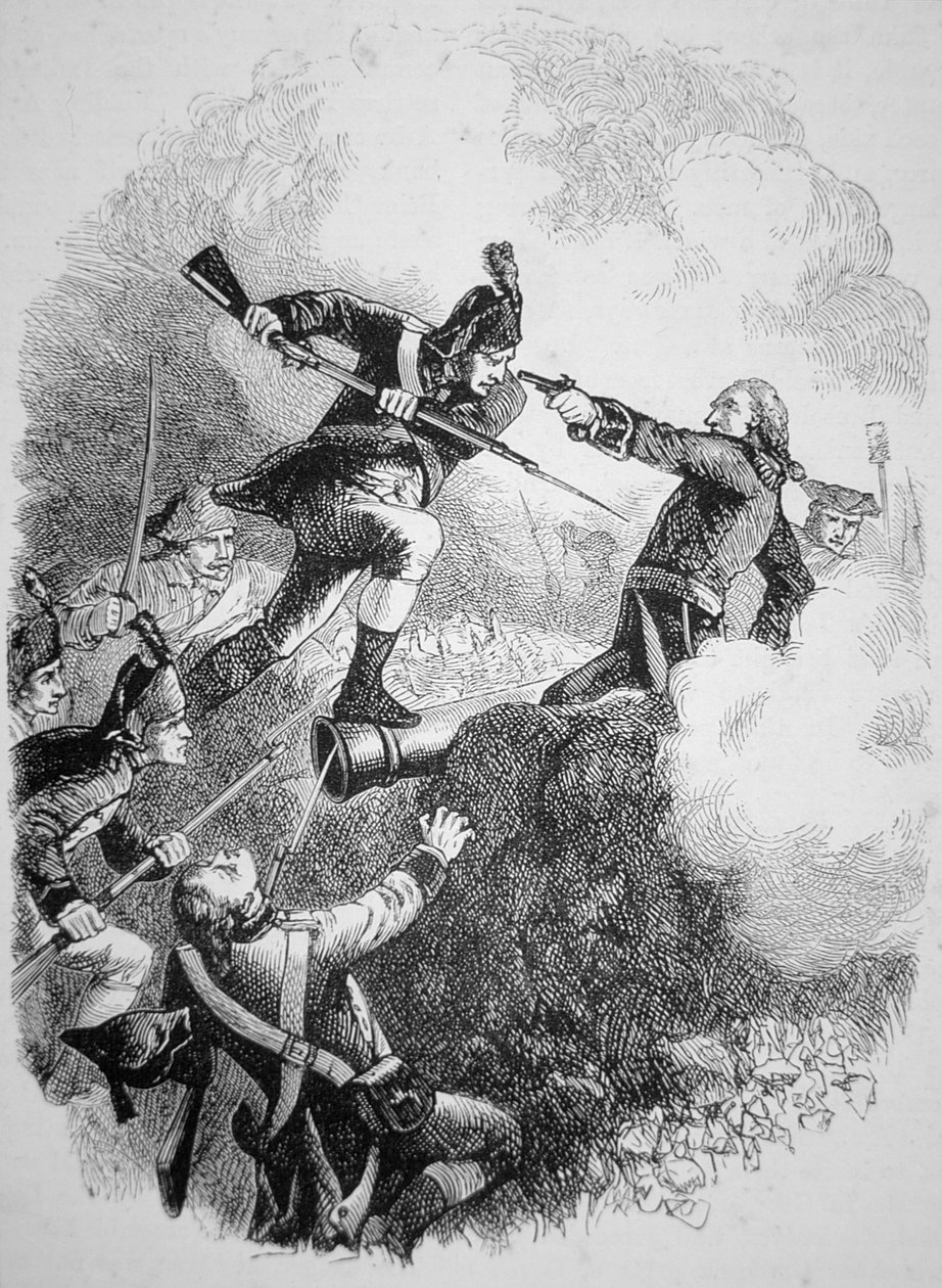 Den amerikanske generalen Anthony Wayne fanget den britiske høyborgen ved Stony Point med et vågalt bajonettangrep i juli 1779 (litho) av American School