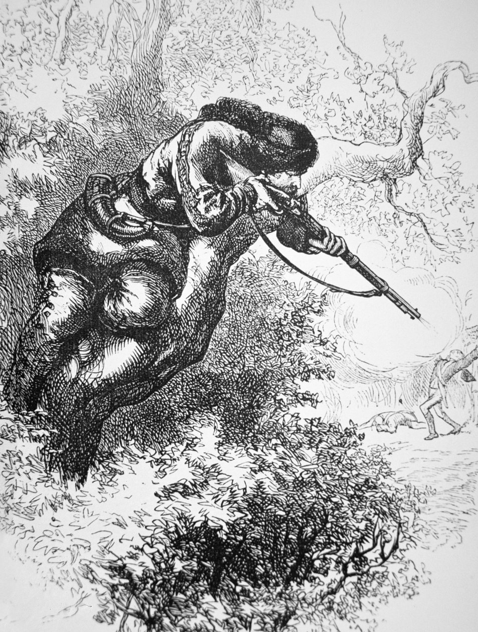 American Marksman up a Tree, under den amerikanske revolusjonskrigen (litho) av American School