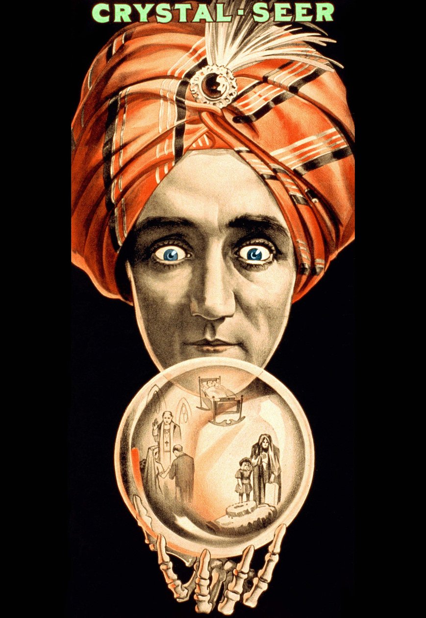 Amerikansk plakat for showet Crystal Seer (som leser krystallkulen) sd. tidlig på 1900-tallet (plakat) av American School