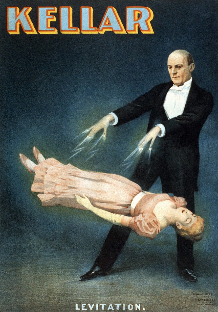 Amerikansk plakat for showet til magikeren Harry Kellar (1849 - 1922): "" Levitation"" av American School