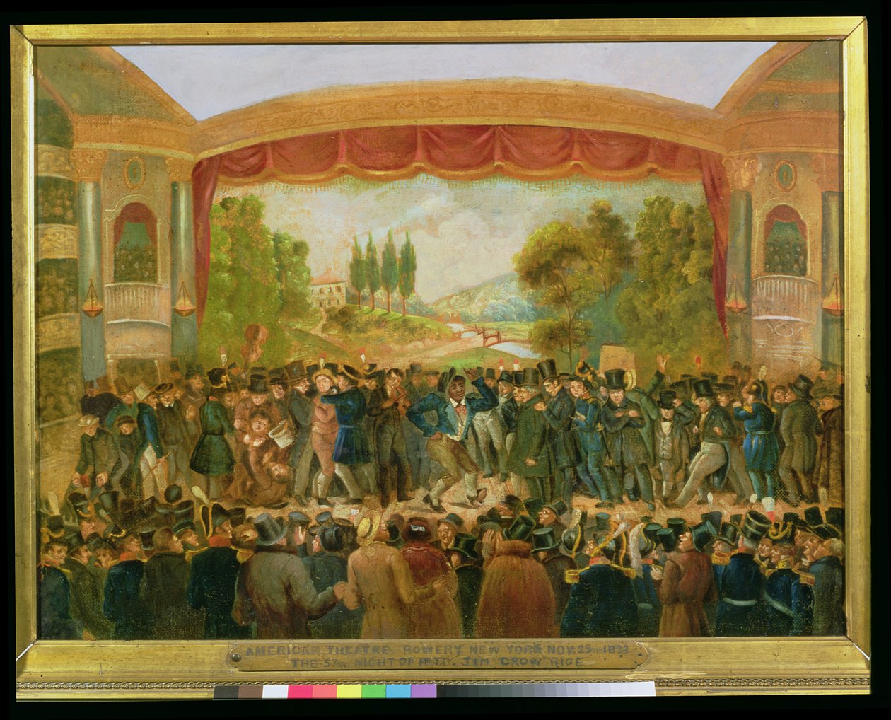 Amerikansk teater, Bowery, New York, som viser den 57. natten til Mr. T.D. Jim Crow Rice (1808-60) 25. november 1833 av American School