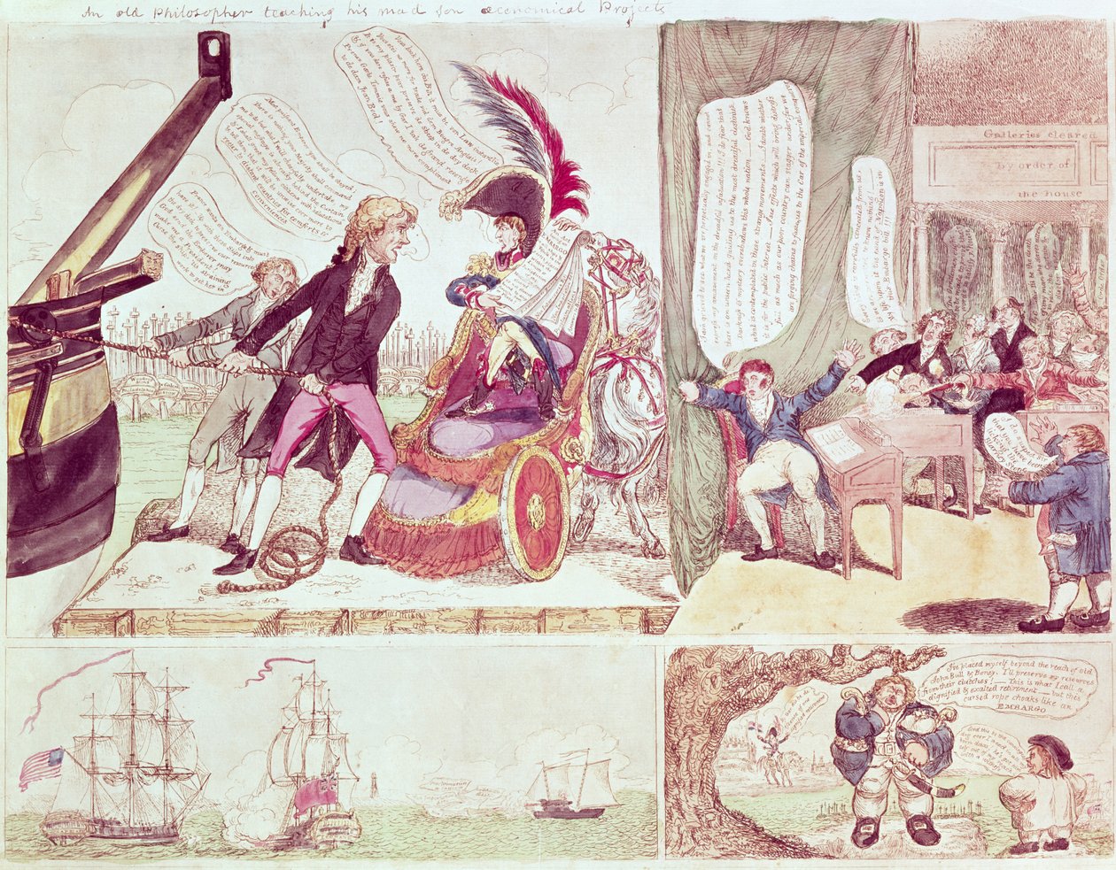 En gammel filosof som lærer sin gale sønn økonomiske prosjekter, ca. 1807 (blekk og wc på papir) av American School