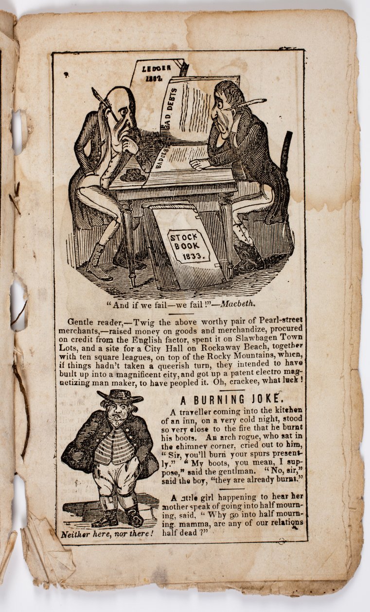 Og hvis vi mislykkes - mislykkes vi! Macbeth, side 7 fra Eltons Comic All-my-back, 1838 av American School