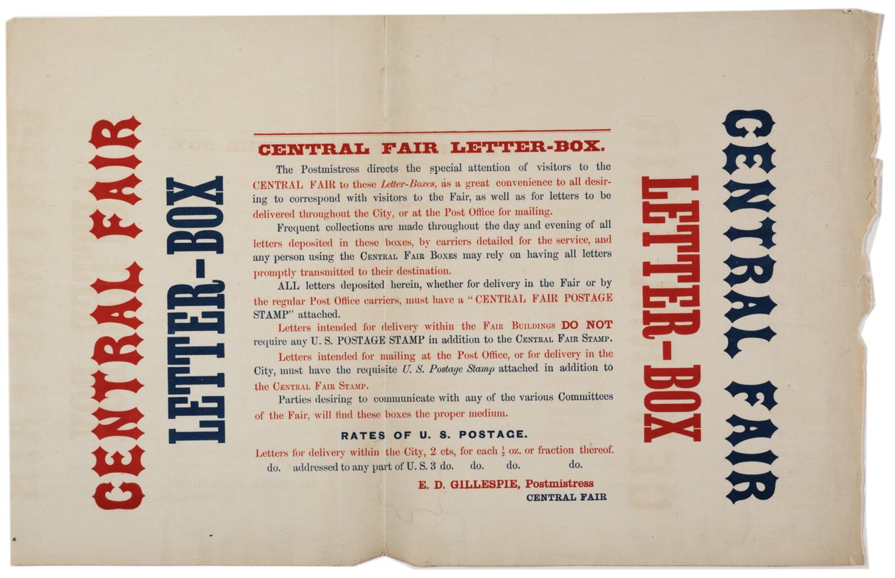 Kunngjøring for de sentrale messebrevboksene, ca. 1864 av American School