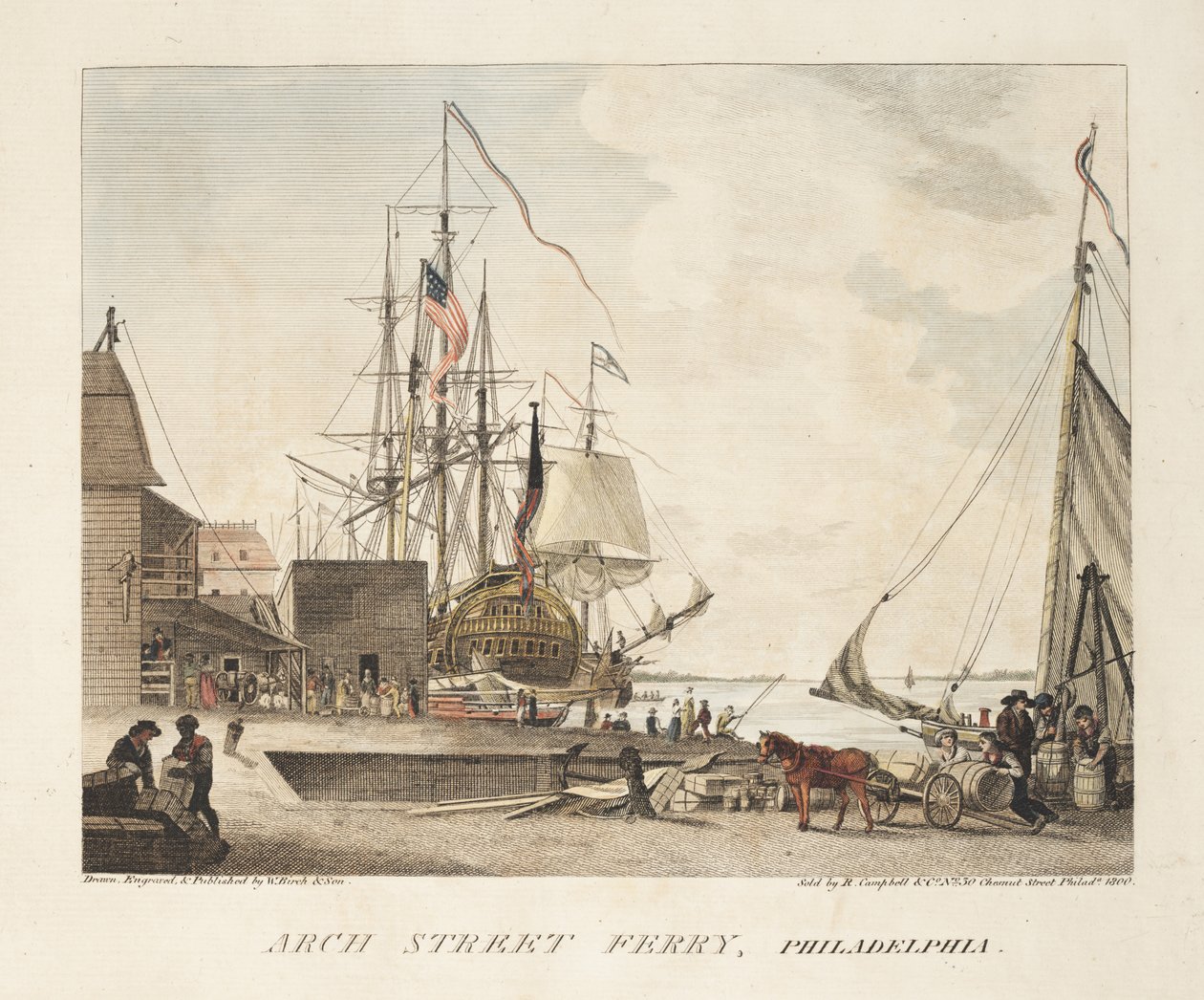 Arch Street Ferry, Philadelphia (farget gravering) av American School