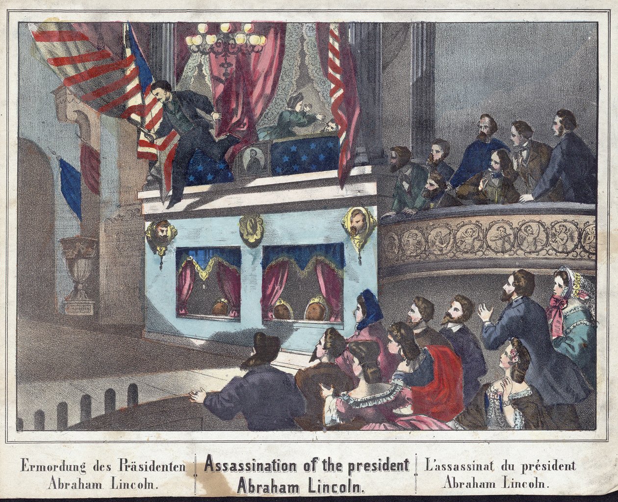Attentatet på presidenten Abraham Lincoln, pub. 1865 av American School