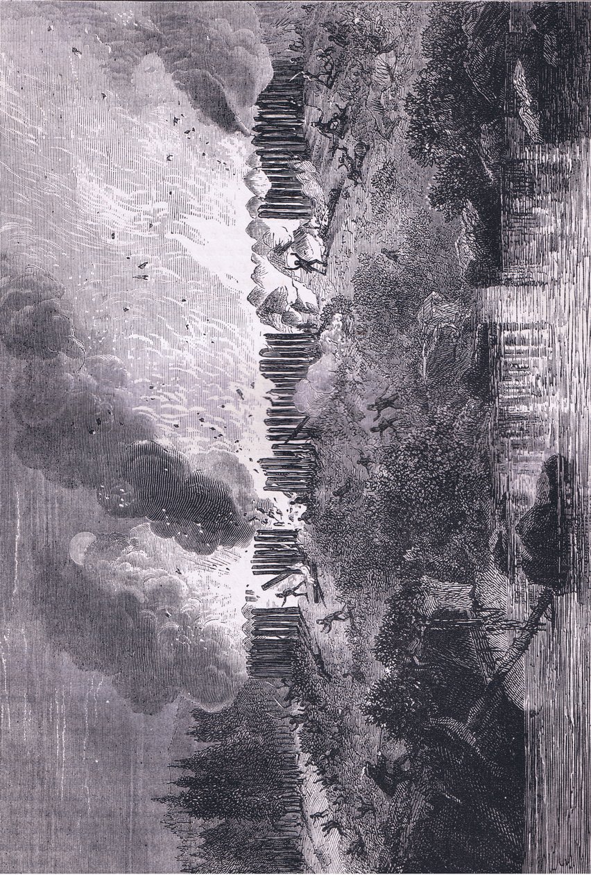 Attack on the Pequot Fort, illustrasjon fra Cassell