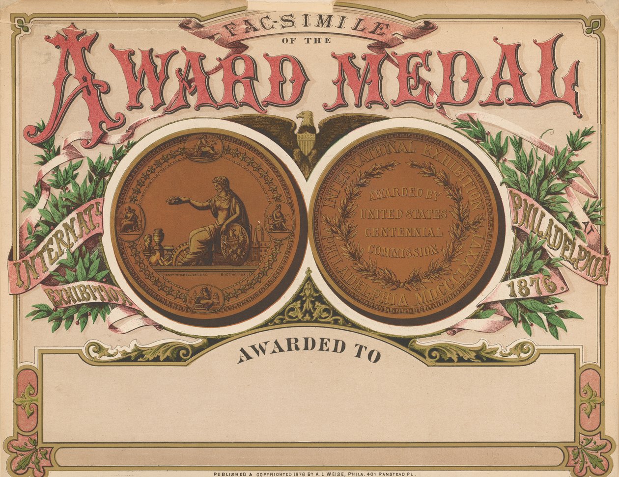 "Award Medal", Centennial Exhibition Scrapbook, 1876 av American School