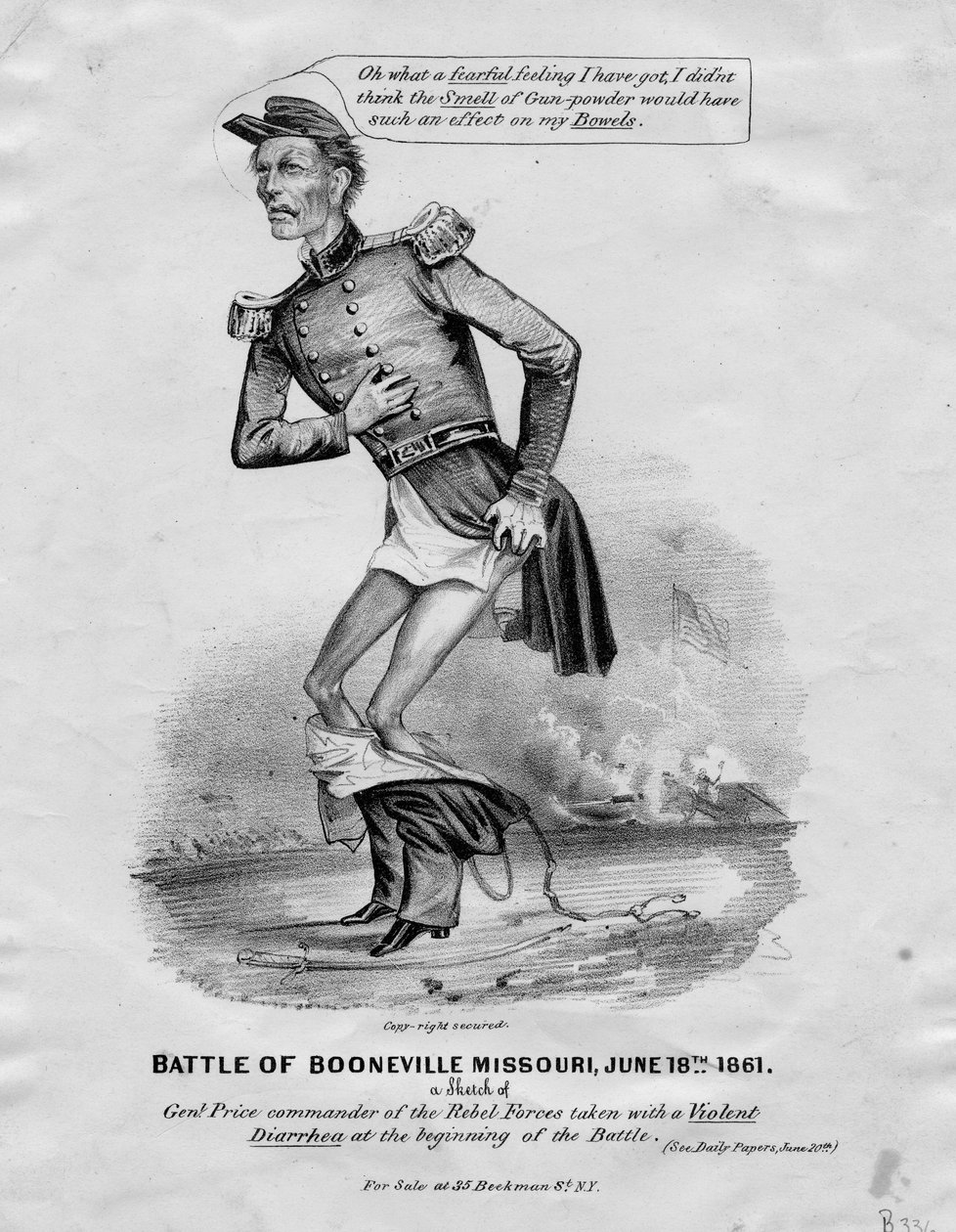 Slaget ved Booneville, Missouri, 18. juni 1861: en skisse av Genl. Pris tatt med en voldsom diaré i begynnelsen av slaget, publisert i New York, 1861 av American School