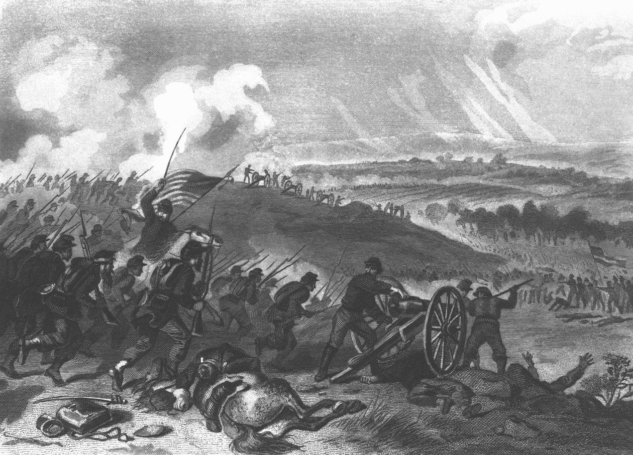 Slaget ved Gettysburg - unionsstyrkenes siste anklage på Cemetery Hill, pub i 1863. 1865 av American School
