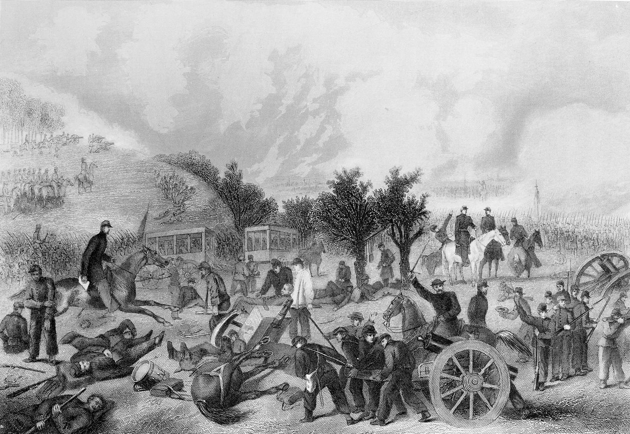 Slaget ved Gettysburg, Pennsylvania 1863, trykt i The History of the United States, 1866 av American School