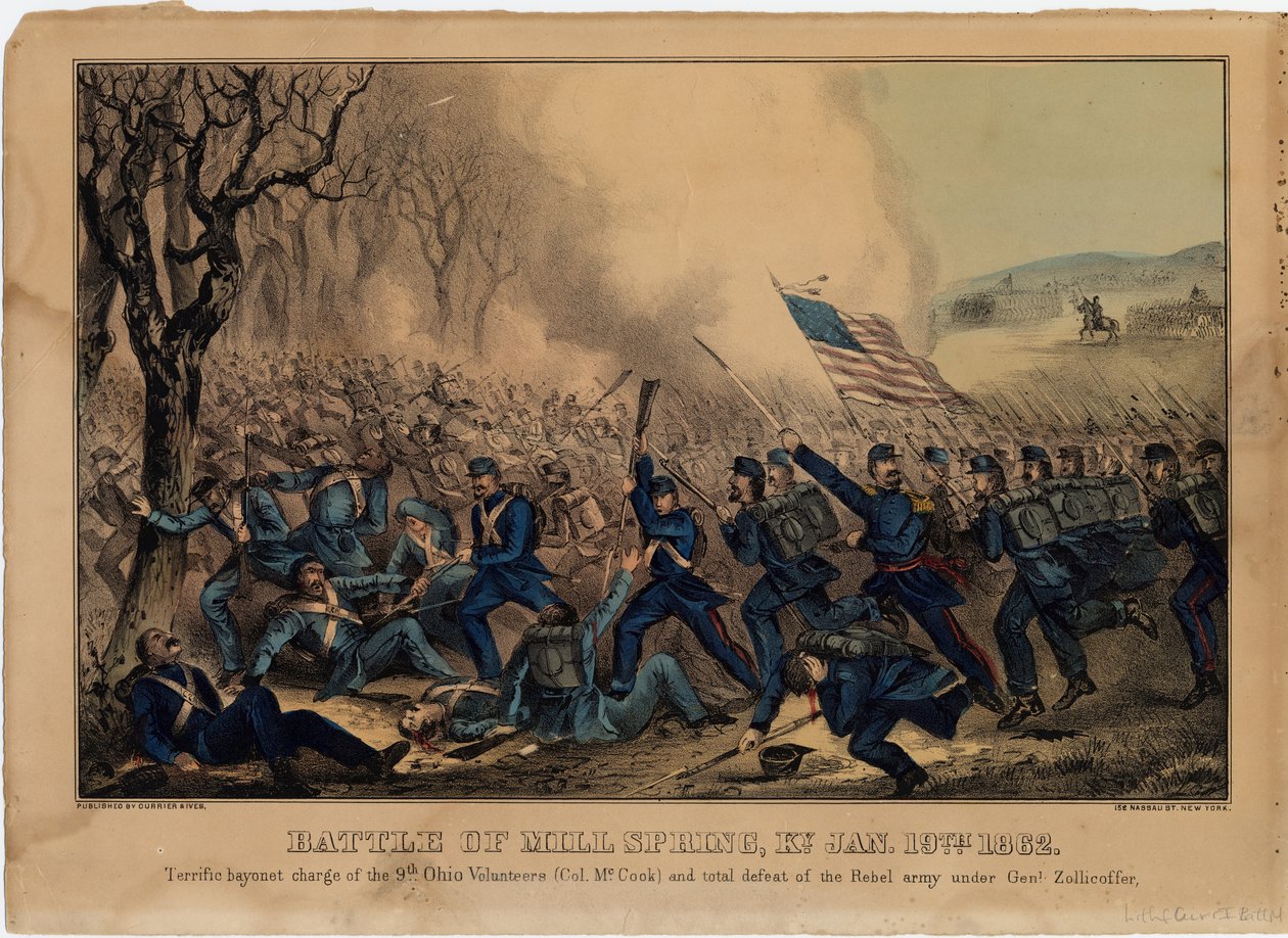 Battle of Mill Spring, Ky. 19. januar 1862, pub. av Currier & Ives, ca. 1862 av American School