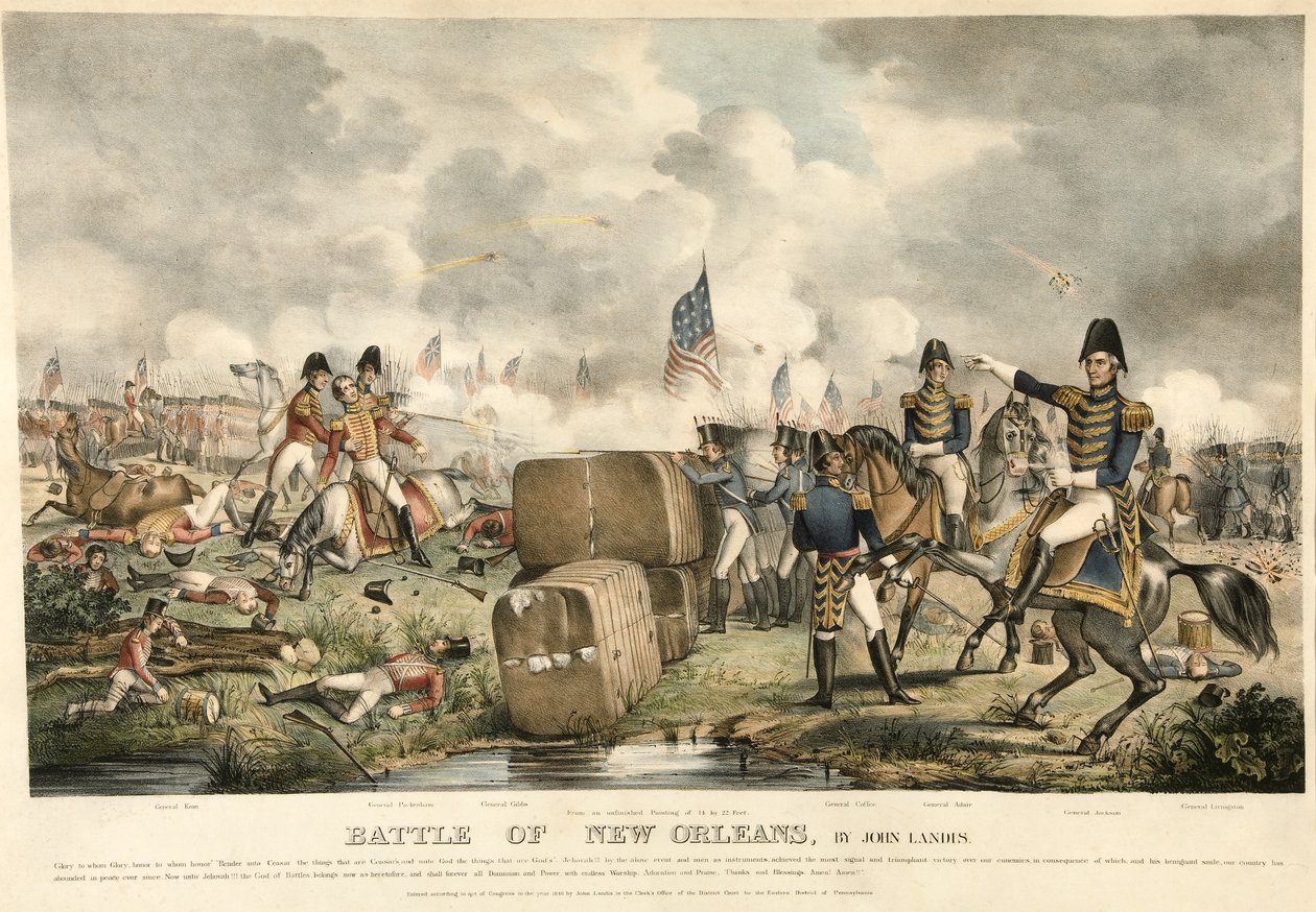 Battle of New Orleans, pub. 1840 (farge litho) av American School