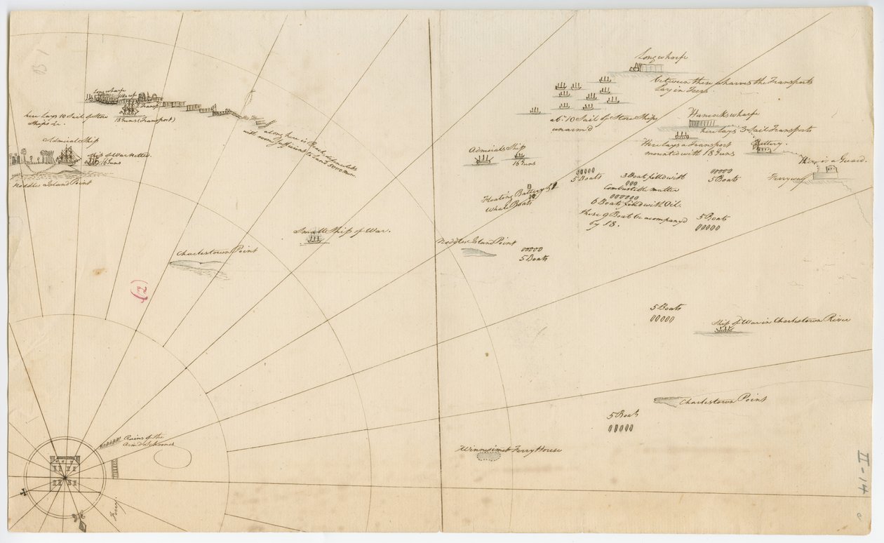 Slagplan for beleiringen av Boston Harbour, ca. 1775-1776 av American School