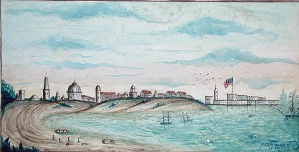 Stranden nedenfor Vera Cruz, Mexico (akvarell på papir) av American School