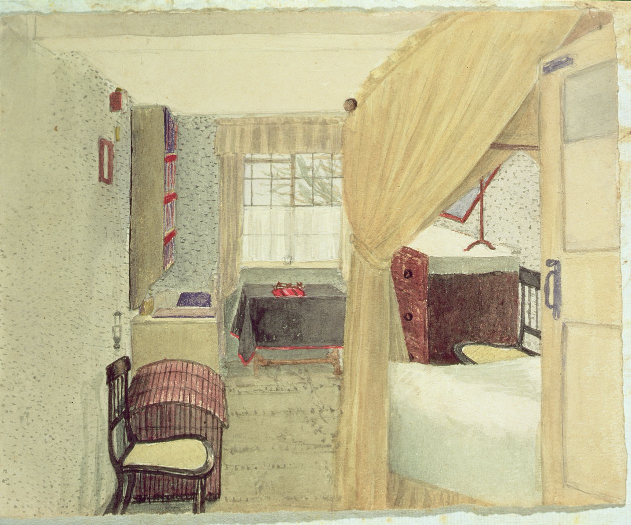 Soveromsinteriør i Albany, New York, 1861 (wc med blyant på papir) av American School