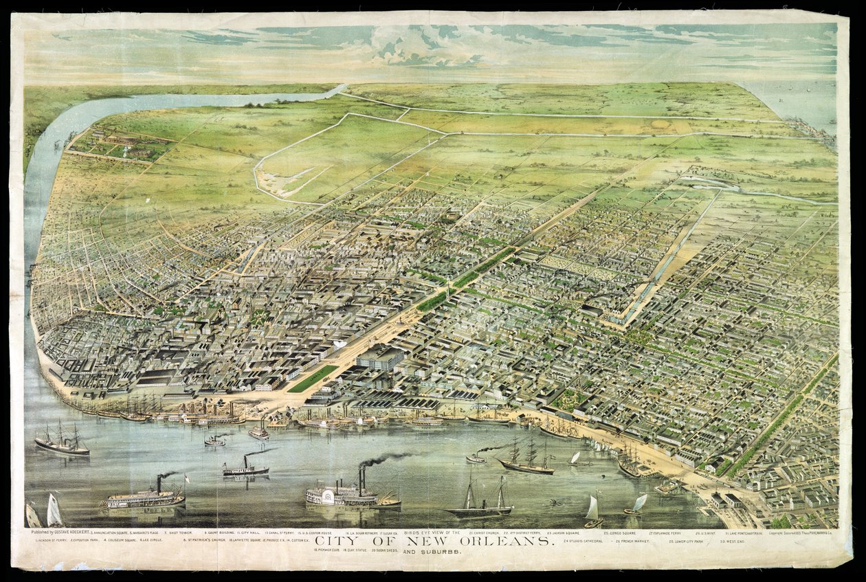 Birds Eye View av New Orleans og forsteder, 1873 av American School