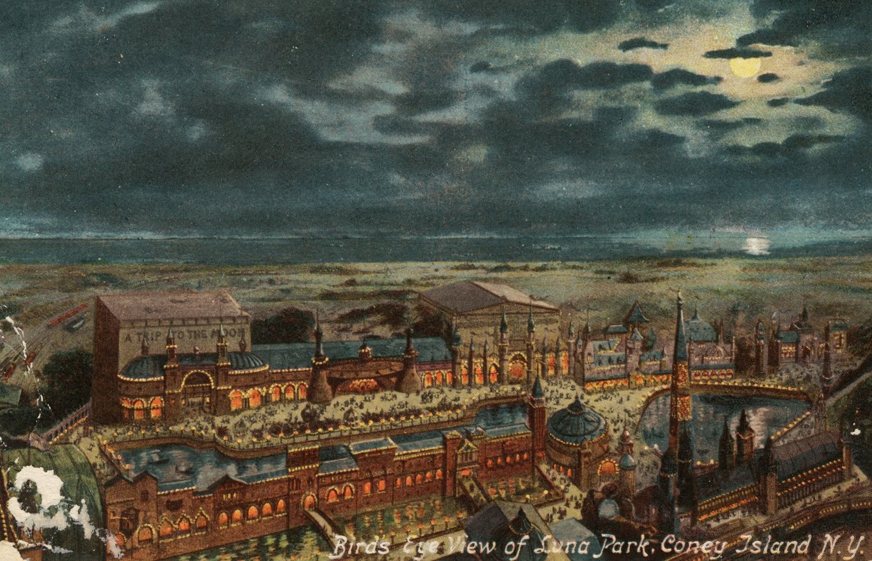 Fugleperspektiv av Luna Park, Coney Island, New York, ca. 1900 av American School