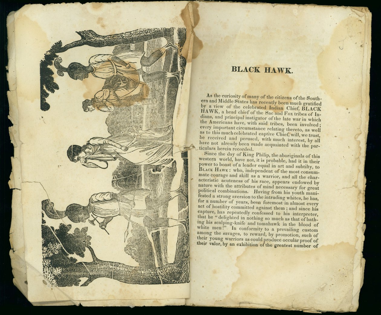 Black Hawk, fra Narrative of the fangenskap og forsynsflukt av Mrs. Jane Lewis, 1834 av American School
