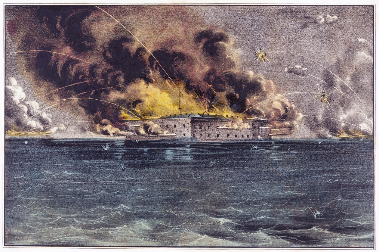 Bombardement av Fort Sumter, Charleston Harbor, 12. og 13. april, 1861, pub. 1861 av American School