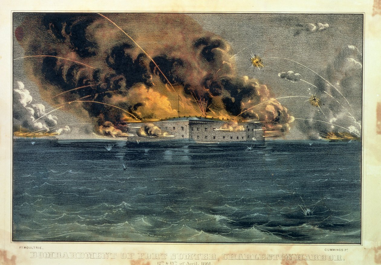 Bombardement av Fort Sumter, Charleston Harbour, 12. og 13. april 1861, pub. av Currier und Ives av American School