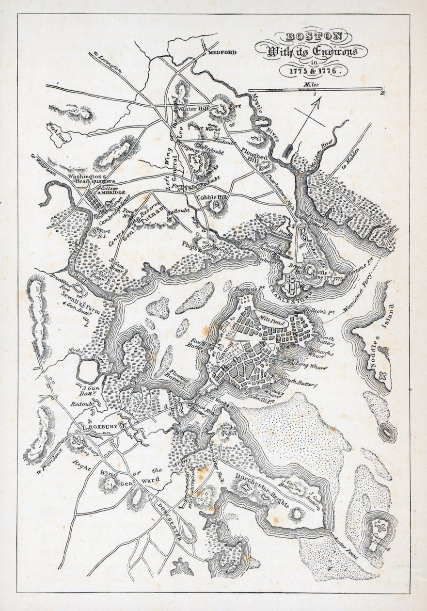 Boston og omegn i 1775 og 1776 (litho) av American School