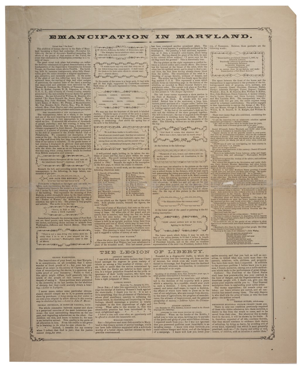 Bredside angående rekruttering av afroamerikanere og feiring av frigjøring i Maryland, Ringwalt & Brown (fl.1863-1865), ca. 1. november 1864 (se også GLC 696014, 696015 og 696017) av American School