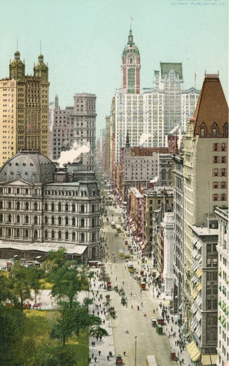 Broadway, New York (farge litho) av American School