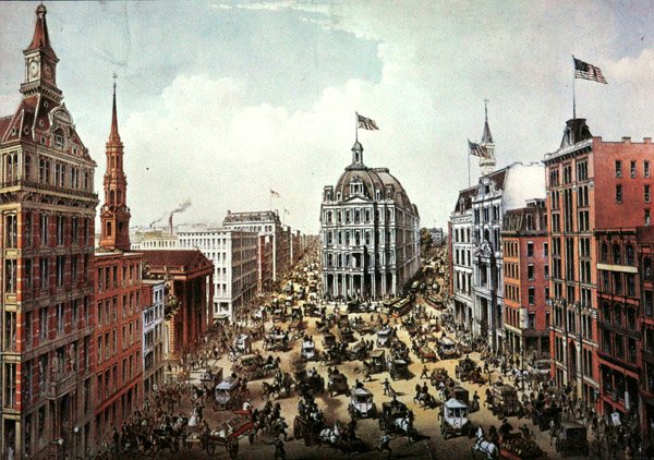 Broadway, New York City, ca. 1975 (akvarell på papir) av American School