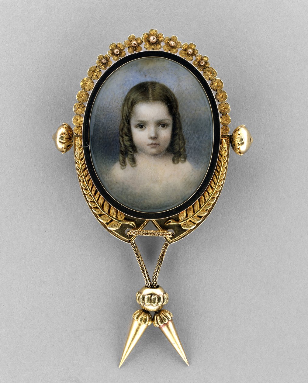 Brosje med Portrait of a Girl, ca. 1860 (akvarell på elfenben av American School