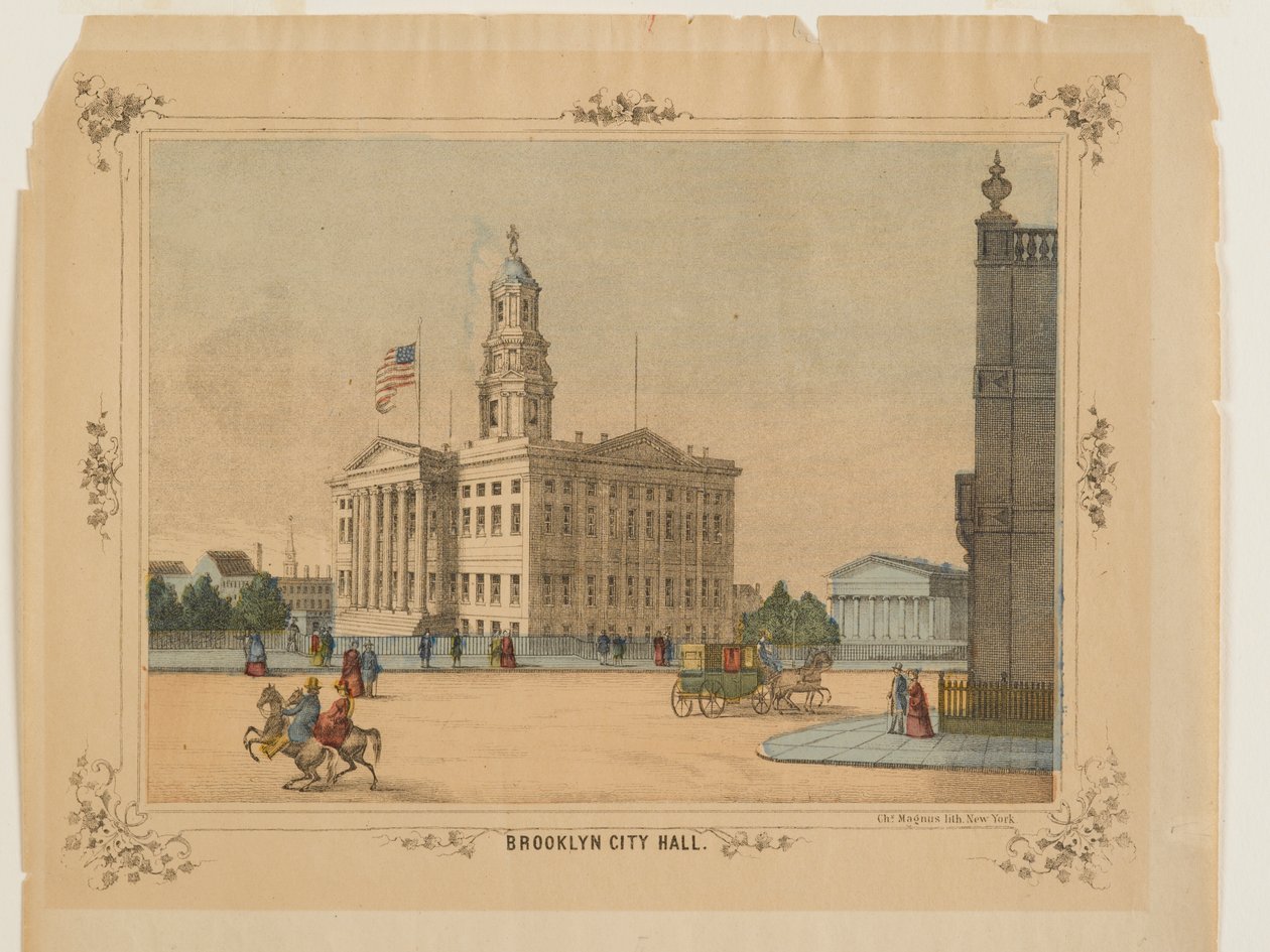 Brooklyn City Hall, utgitt av Charles Magnus, Inc. (lito, håndmalt med wc) av American School