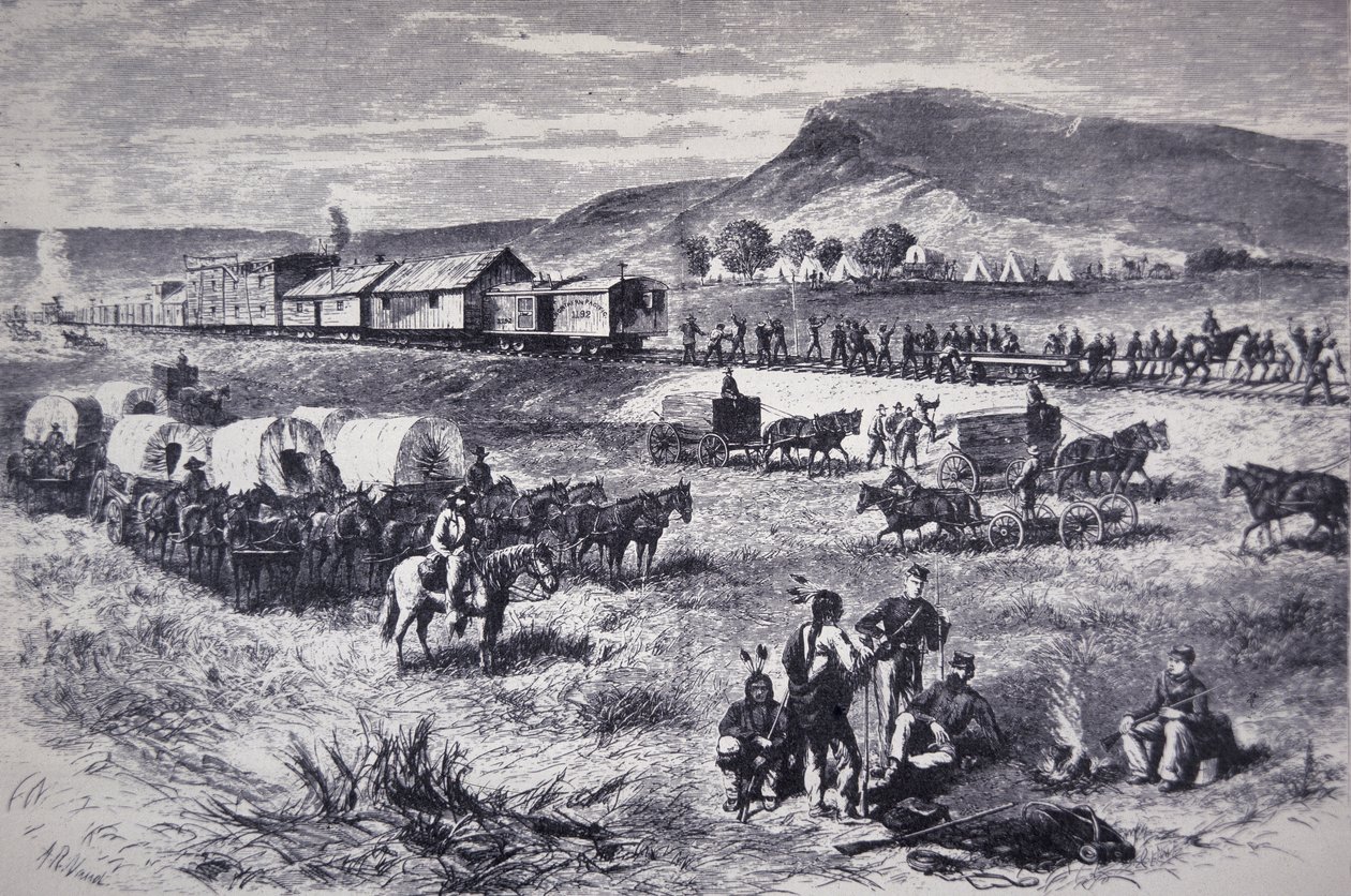 Bygger Northern Pacific Railroad, fra 'Harper's Weekly' av American School