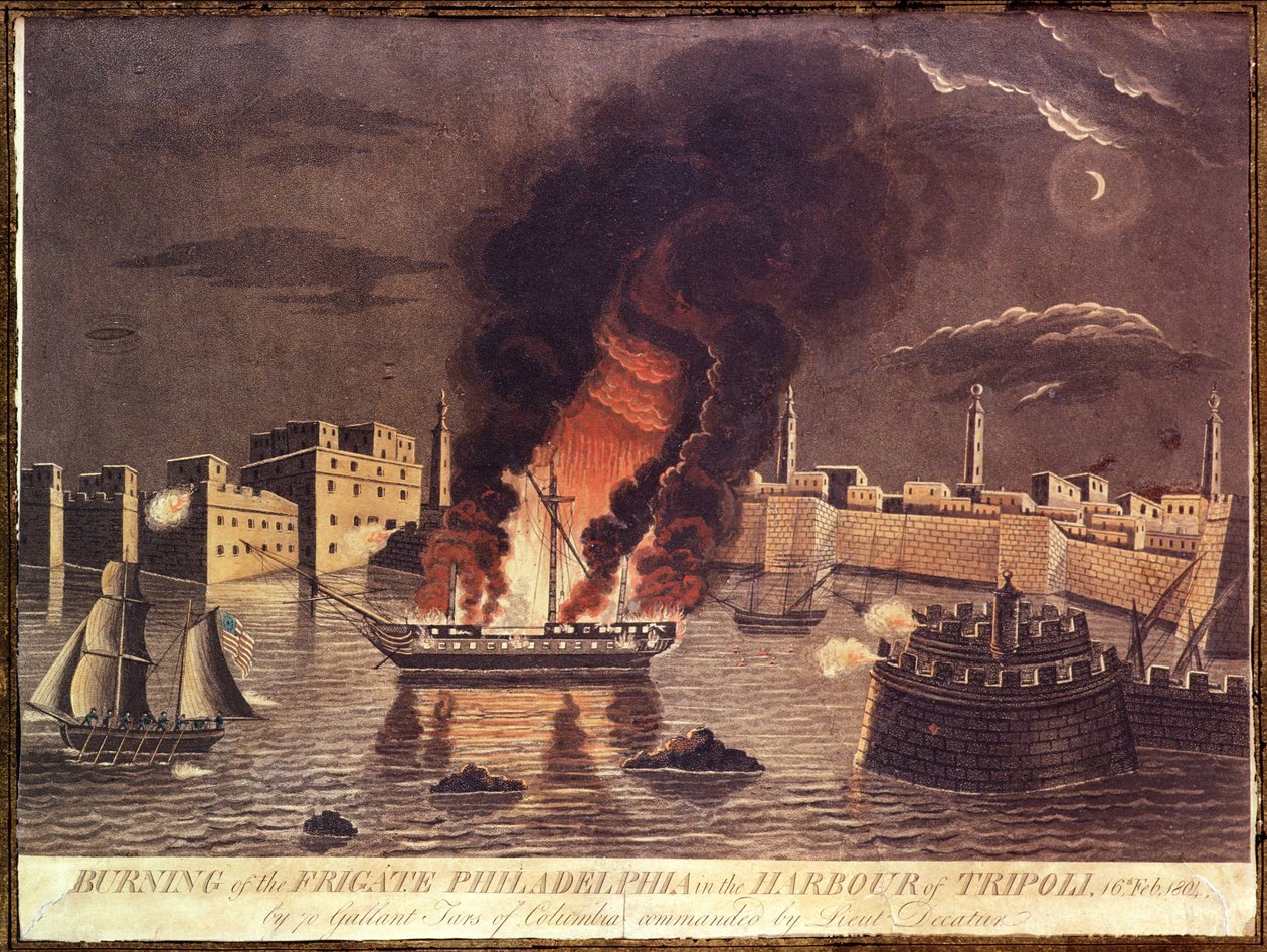 Brenning av fregatten Philadelphia, i havnen i Tripoli 16. februar 1804 av American School