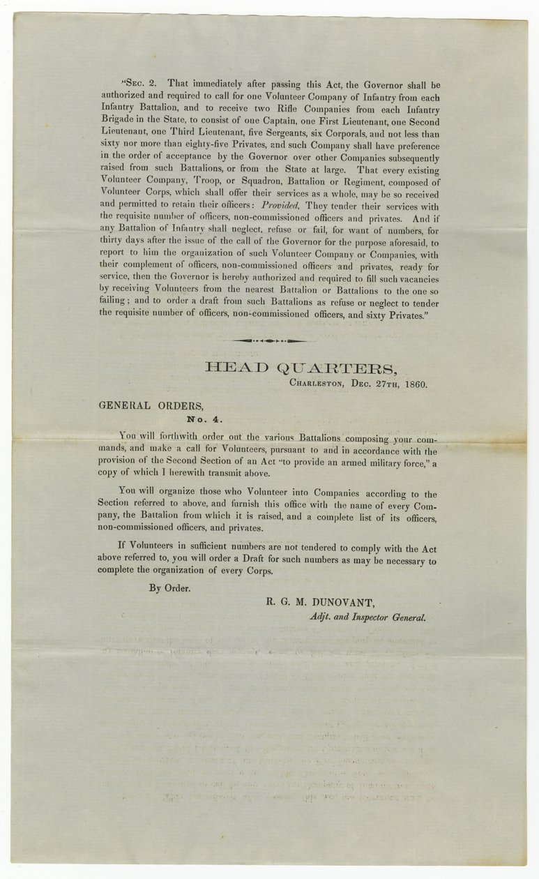 Innkalling til frivillige under General Order No.4, 27. desember 1860 av American School