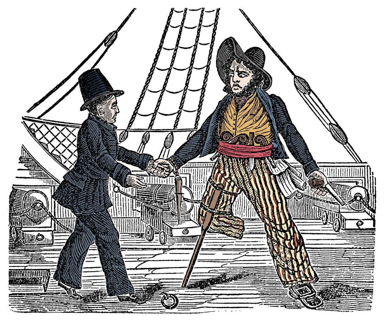 Kaptein Mackra og piraten har treben Gravering fra "The Pirates Own Book"" 1800-tallet av American School